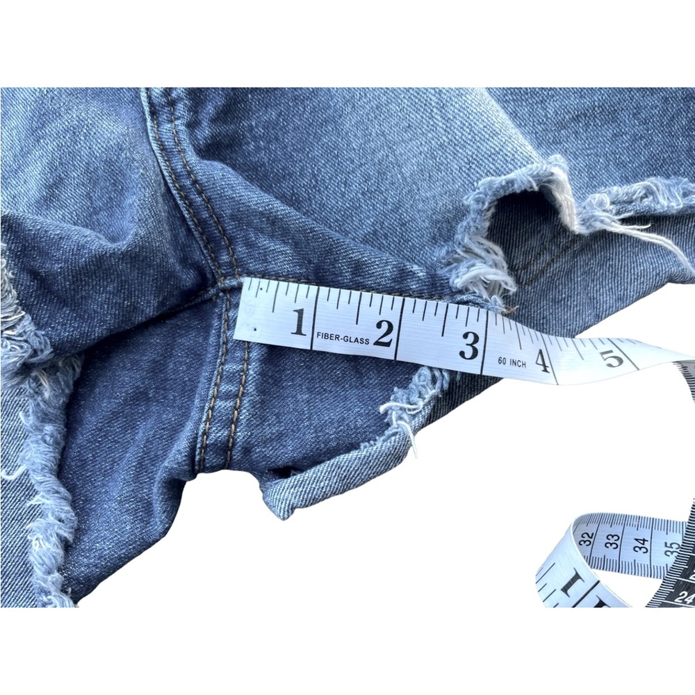 FREE PEOPLE Cutoff Denim Short Raw Hem, Button-up Fly, Side Slits, Boyfriend Fit - Picture 8 of 11